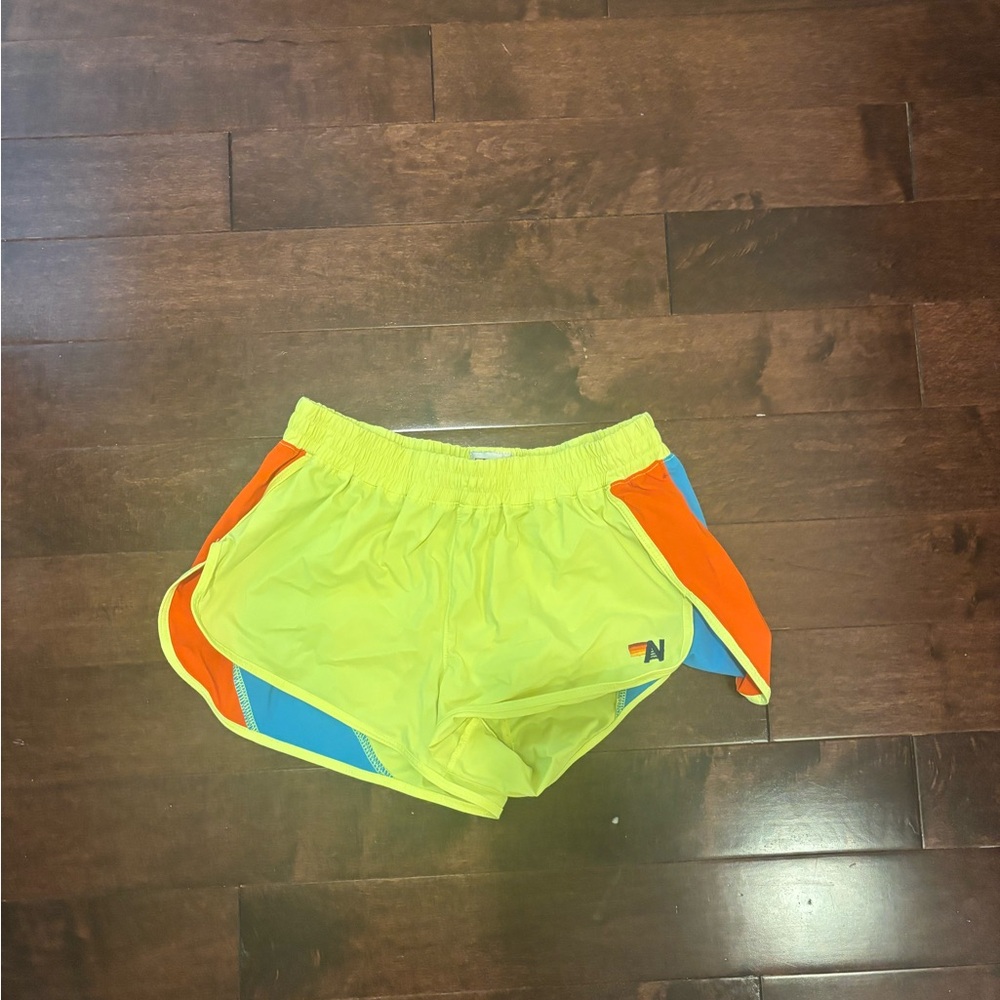Aviator Nation neon yellow flex board shorts